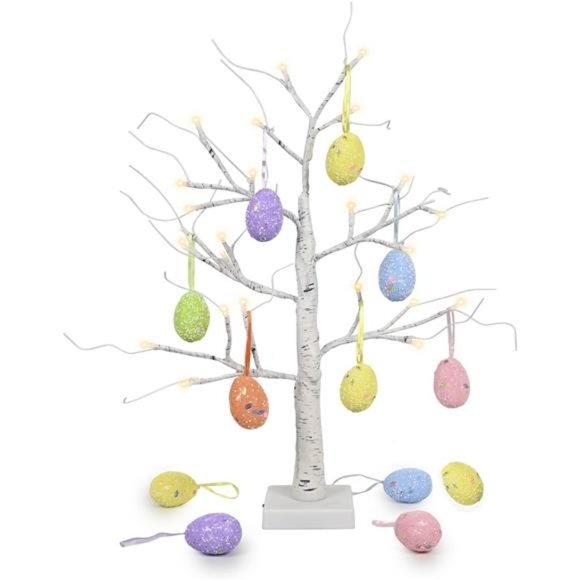 24" Pre-lit White Birch Tree with 10 Easter Egg, 24 Led Lights Battery Operated - Picture 3 of 8